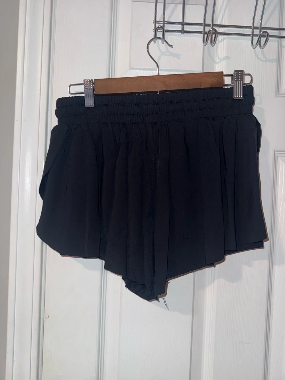 Black Women's Ruffle Drawstring Shorts - Picture 6 of 8